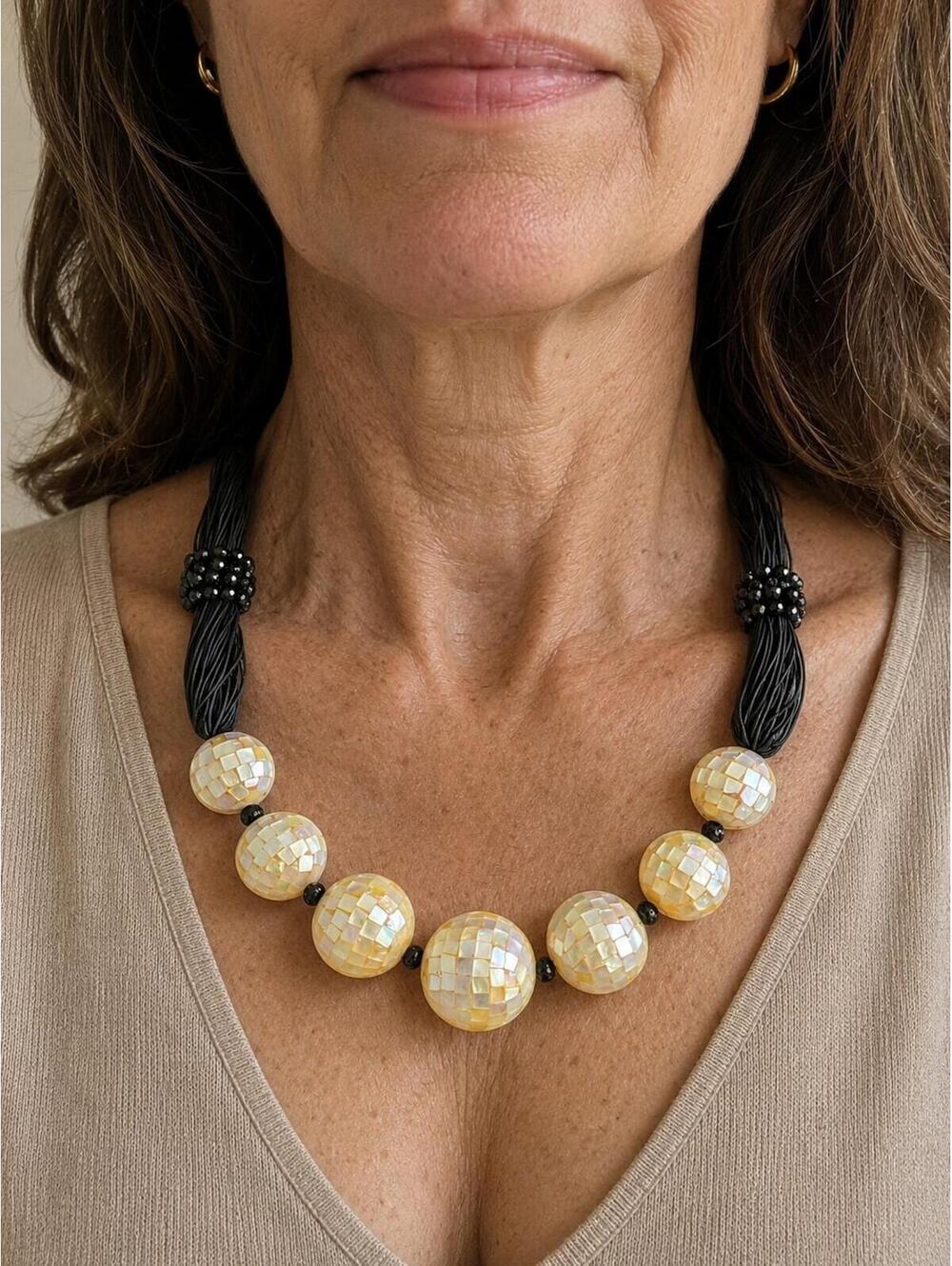 Chunky Statement Necklace With Large Round bmbeads Inlaid with Mosaics.